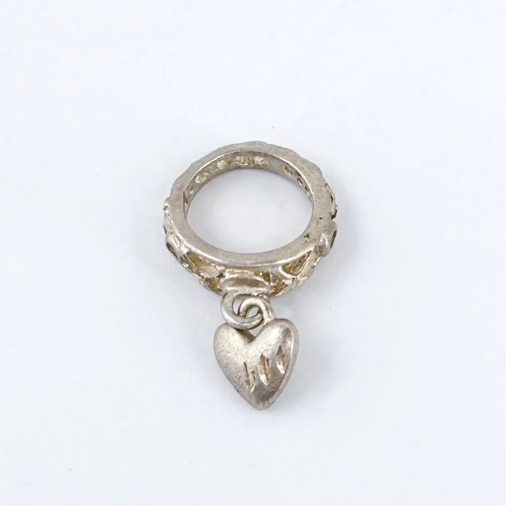Vintage Sterling Silver 925 Heart Dangle Bracelet Charm